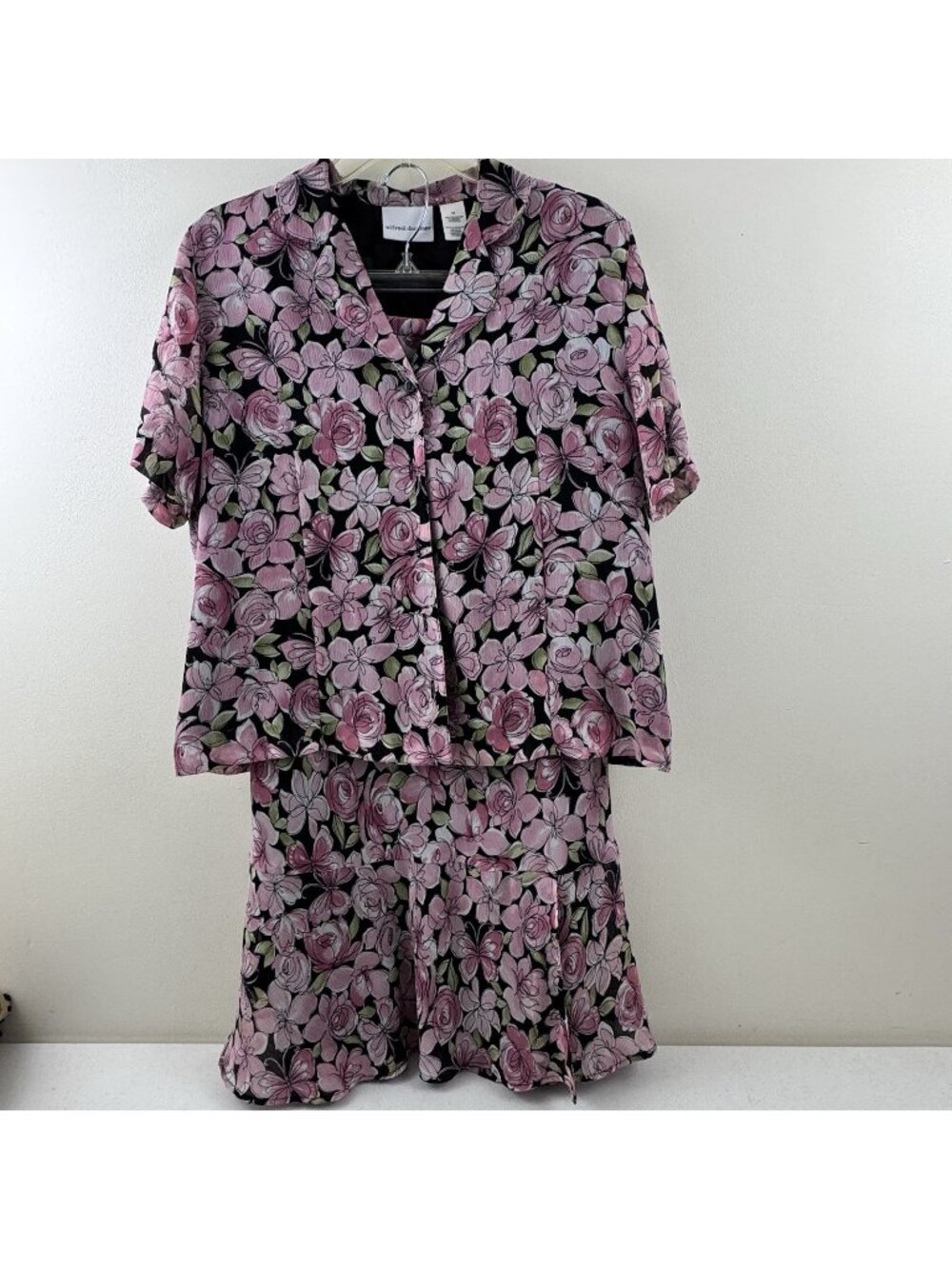 Alfred Dunner 2 Piece Shirt and Skirt Pink Floral Spring Outfit Women's Size 12
